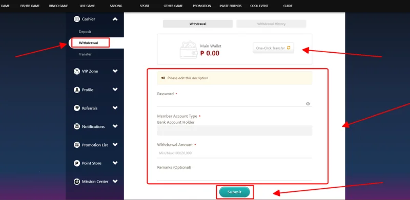 Fill information to withdrawal Superace88